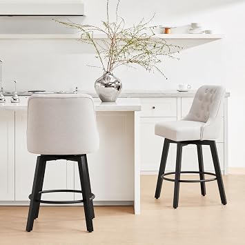KISLOT Counter Height Swivel Barstools with Back,26 H Seat Height Upholstered Bar Stools for Kitchen Island,Set of 2,Beige Fabric