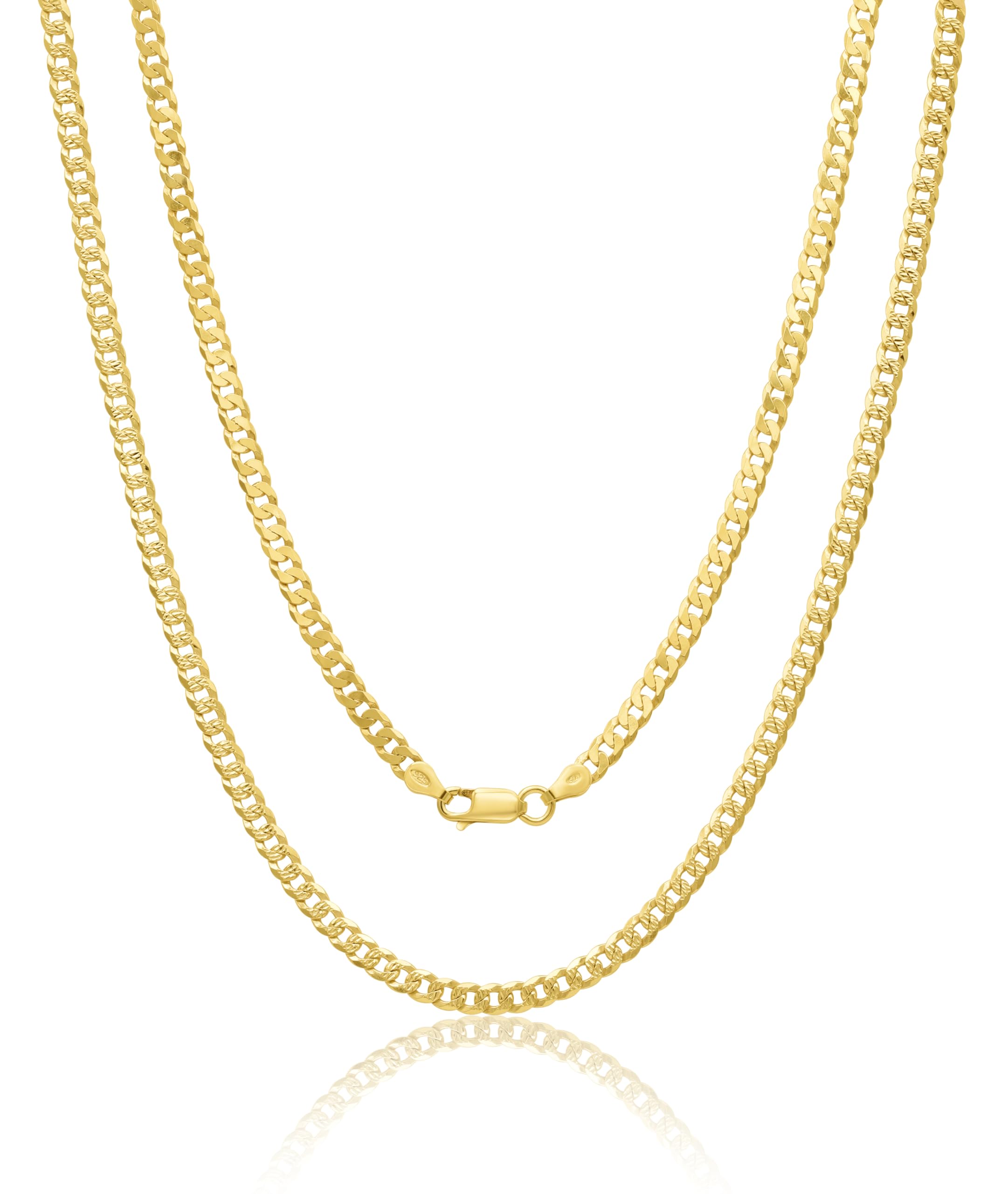 AKA Gioielli® - Cadena Cubana 5mm Plata De Ley 925 Chapada en Oro 18k Diamantada en un lado - Collar Hombre y Mujer Longitudes: 45 50 55 60 cm