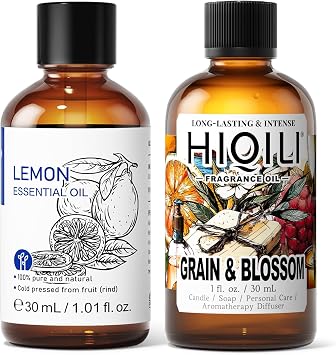 HIQILI 30ML Lemon Essential Oil and 30ML Grain & Blossom Fragrance Oil, for DIY, Diffuser