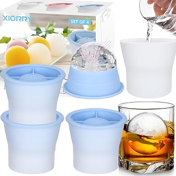 Ice Molds 4 PCS, Silicone Sphere Ice Mold Maker, Stackable Easy Release Circle Ice Cube Mold with Lids, Spherical Ice Makers with Lids for Whiskey, Cocktails, Bourbon, and Drinks