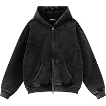 Vamtac Fleece Hoodies Double Zip Up Hooded Sweatshirt Oversized Heavyweight Vintage Acid Wash Hoodie Full Zipper Tops