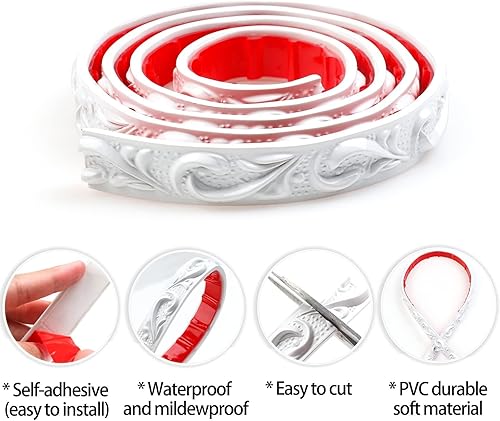 Miniatura 8 de Duzzy Moldura Decorativa para Pared, 16.4 pies autoadhesiva flexible DIY para despegar y pegar moldura corona moldura de techo adecuada para borde