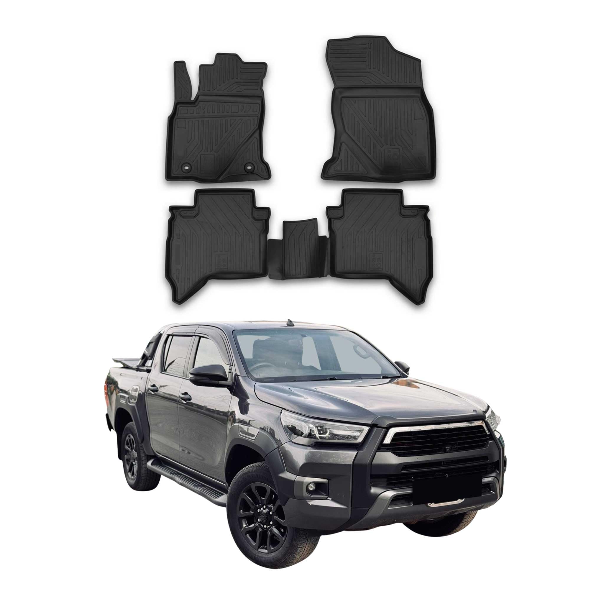 OMAC Alfombrillas de Goma Alfombrillas Compatibles con Toyota Hilux 2015-2026 TPE Alfombrillas de Coche Negro 4X