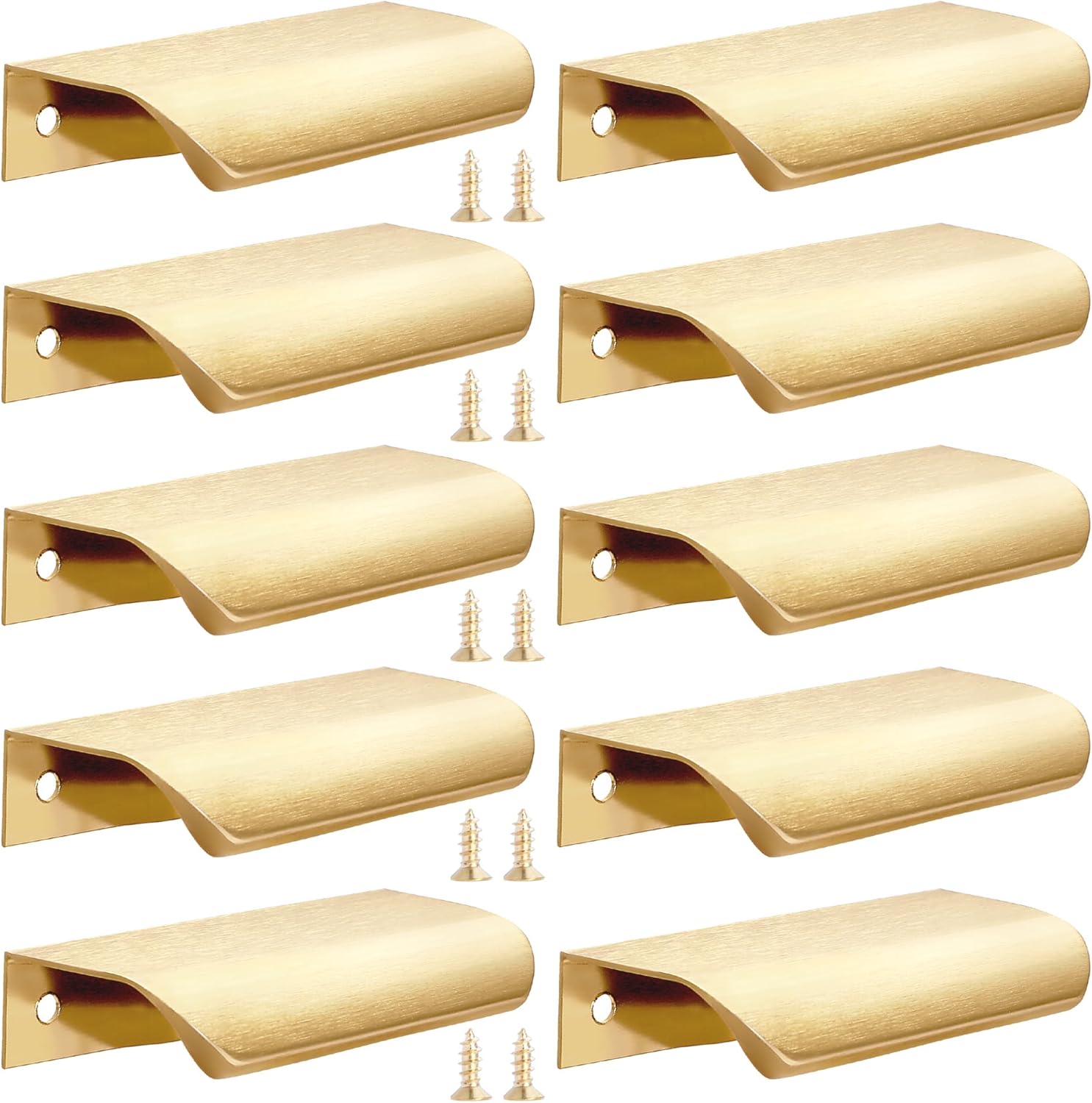 CozyTower 10 Pack Gold Edge Finger Pulls for Cabinets, 3.15" Kitchen Cabinet Pulls Cupboard Handles Drawer Pulls Modern Aluminum Concealed Tab Pulls for Closet Door, Brushed Brass