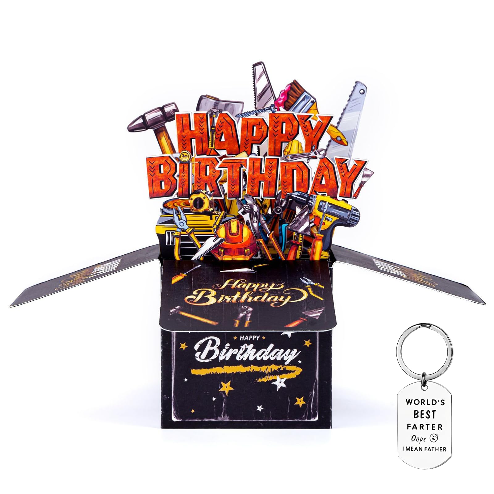 3pcs Dad Birthday Card Set, 3D Pop Up Happy Birthday Cards for Dad