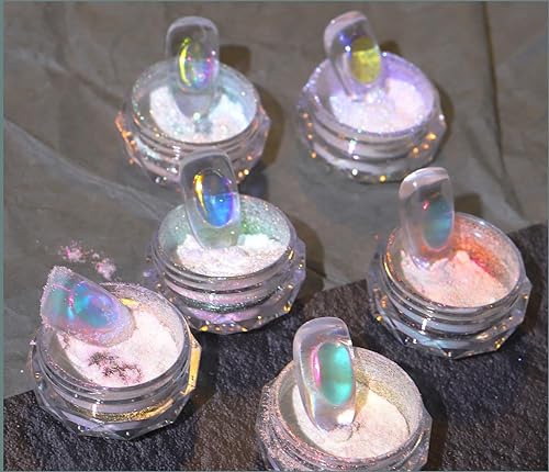 Miniatura 3 de 3 cajas de polvo de uñas Aurora transparente de hielo, arco iris, neón, holográfico, camaleón, pigmento iridiscente, pigmento iridiscente perlado
