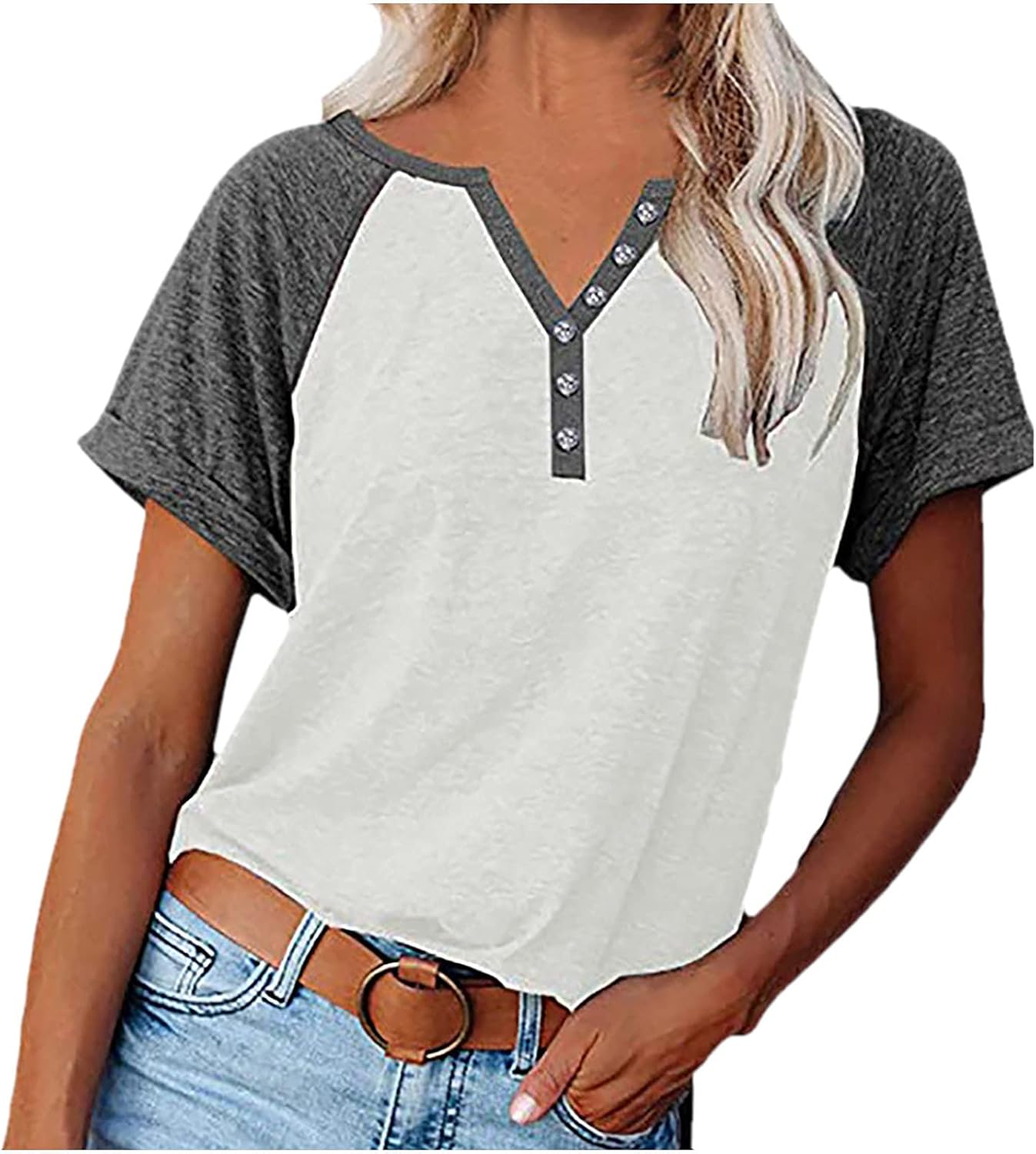 Maglia Estiva Donna Con Scollo A V E Maniche A Sbuffo - Body Elegante In Tessuto Maglione Corto - Foto 4