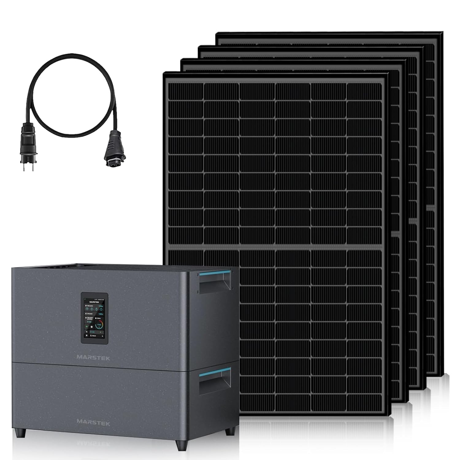 ECO-WORTHY Kit Solar Balcon con almacenamiento, 5,12kWh de Marstek Jupiter C+, 4x430W paneles solares, 4 MPPT (PV máx. 2400W), instalación plug-and-play, sistema solar completo para tejado, balcón.