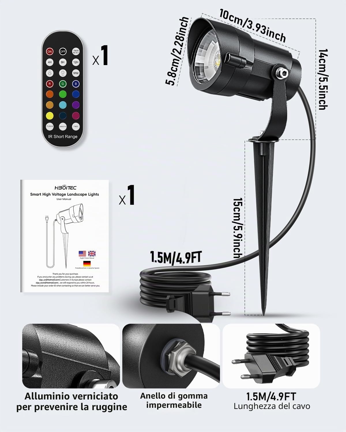 12W RGB Faretti da Giardino picchetto per Natale con Puntale a Terra + Telecomando, Faretto LED Dimmabile Controllo Cambio Colori con Alimentazione Elettrica, Timer Impermeabile per Giardino