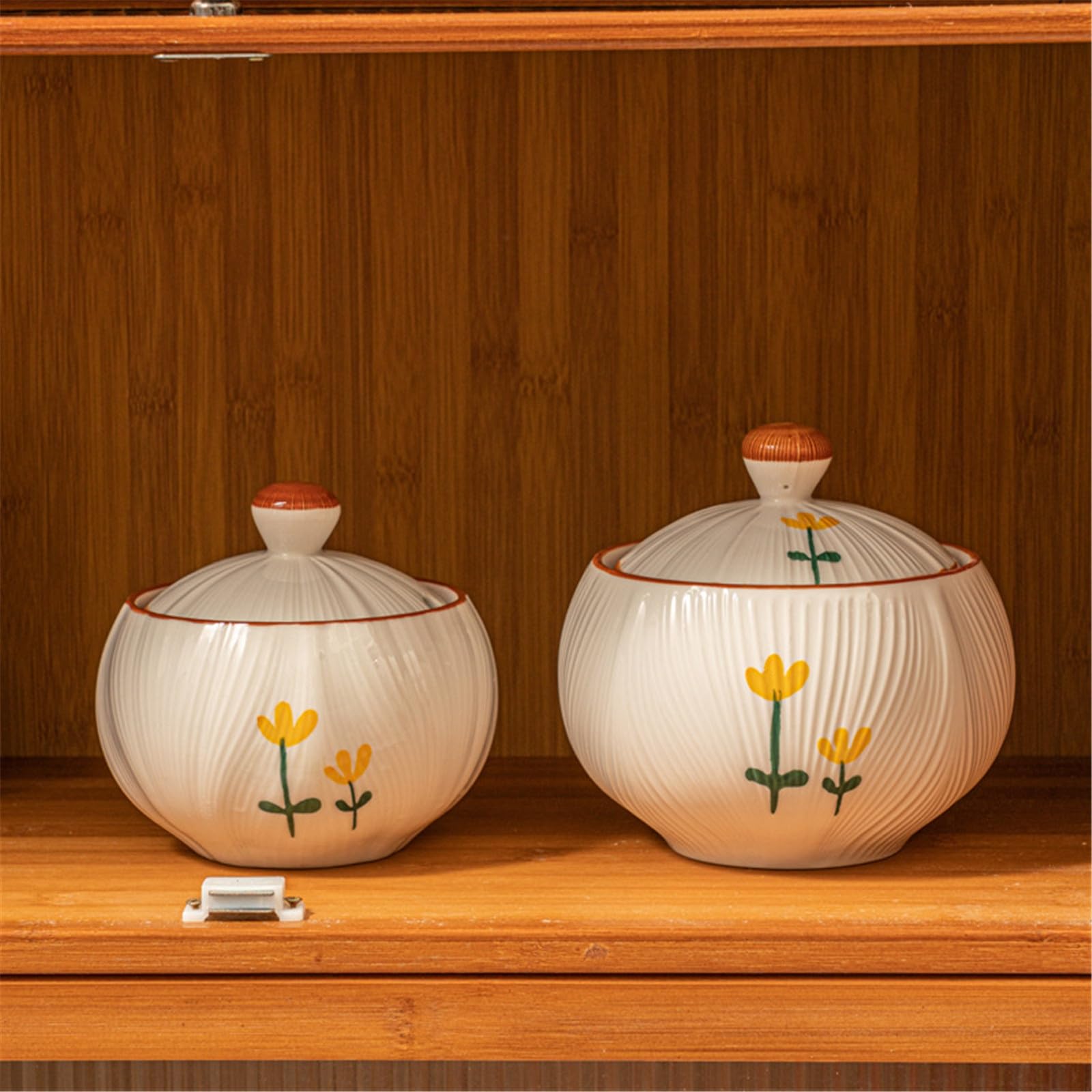 Pentola per Salsa di Soia in Ceramica da Cucina Barattolo for olio in barattolo di strutto in ceramica con coperchio e for la conservazione dell'olio cucchiaio per Uso Cucina(16.5x15.5cm)