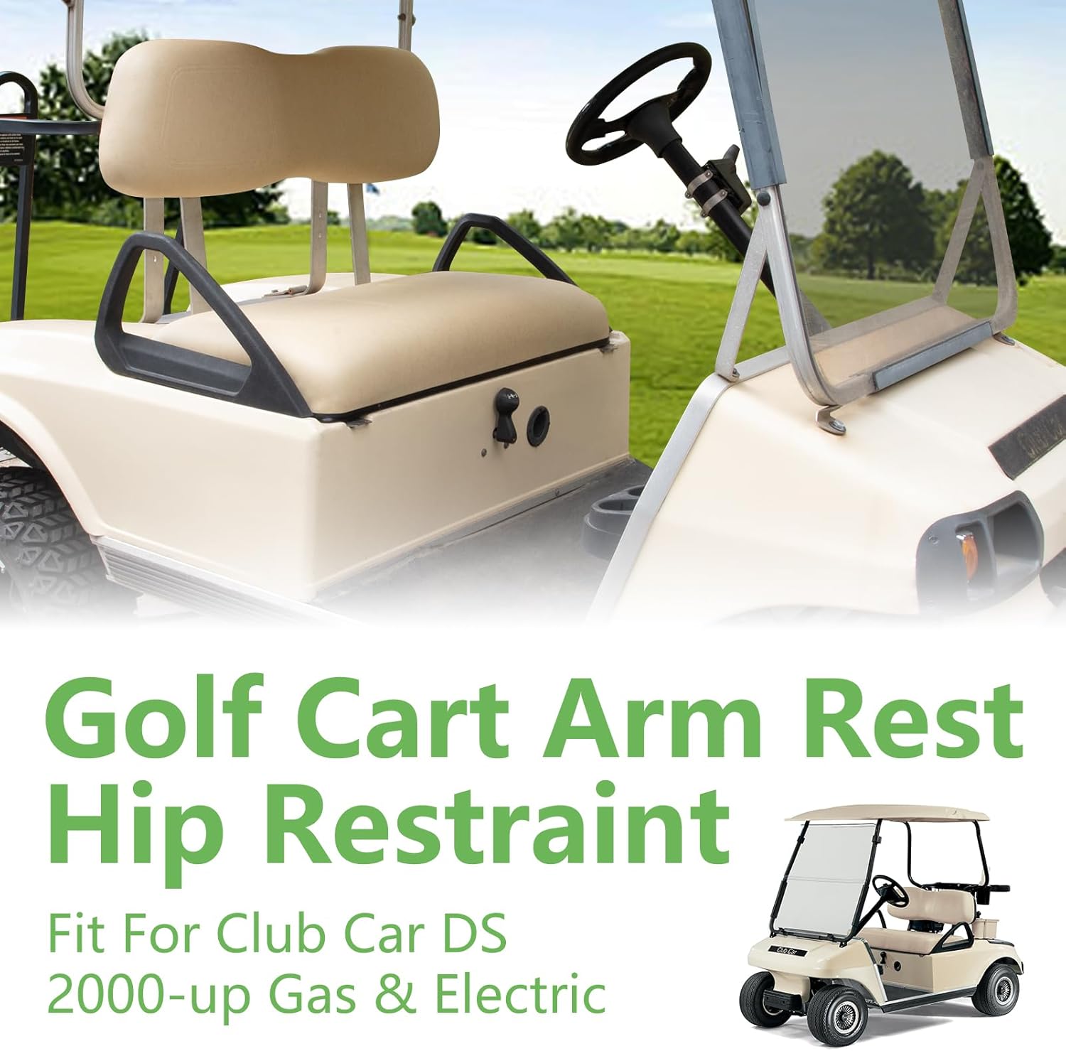 Golf Cart Arm Rest Hip Restraint for Club Car DS 2000-up Gas & Electric, Driver and Passenger Side, OEM# 103246701 101987602 103246801 101985502, 1 Pair