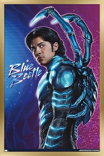 Trends International DC Comics Movie Blue Beetle - Póster de pared de Jaime Reyes, 22.4 pulgadas de largo x 14.7 pulgadas, versión enmarcada en oro