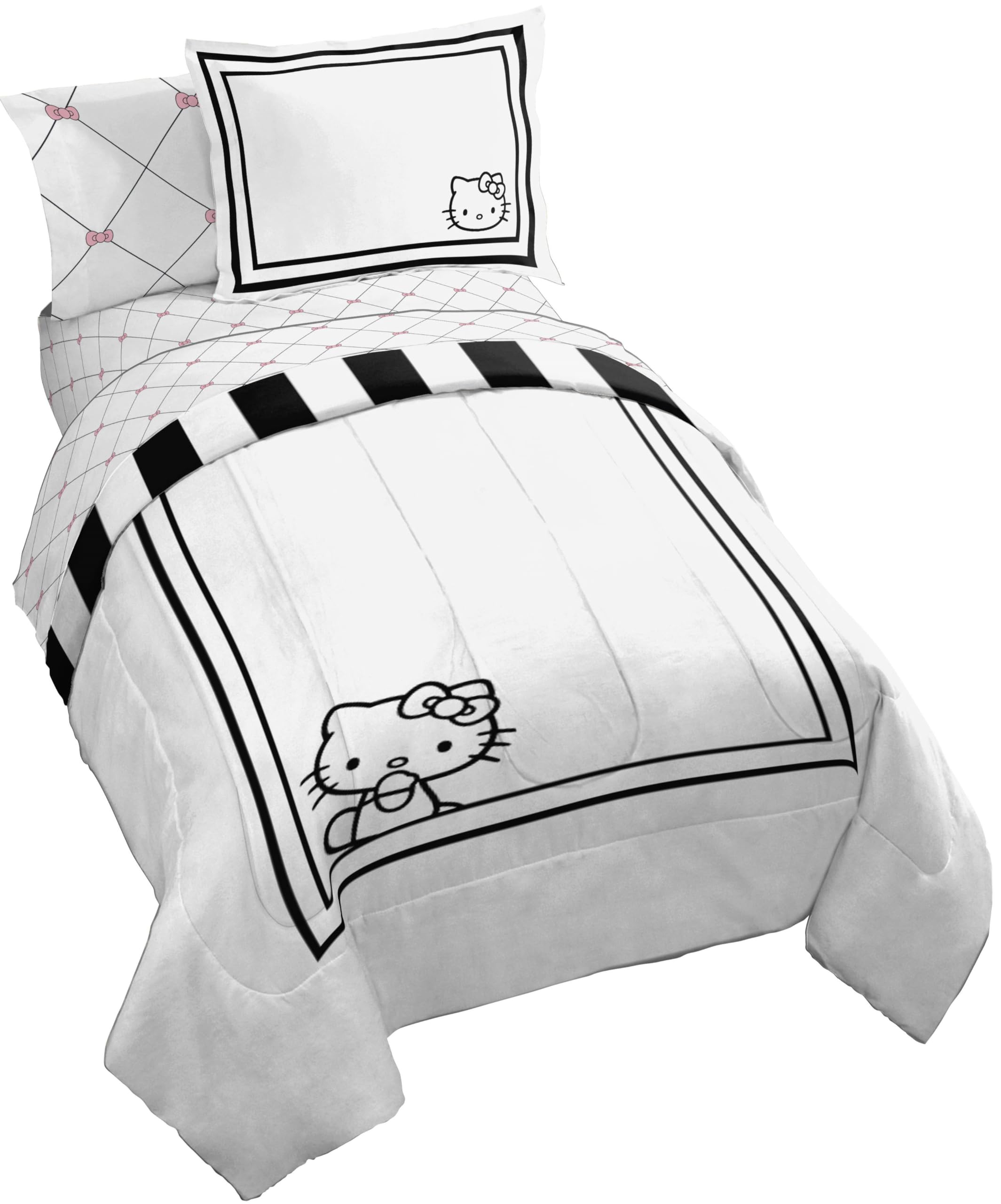 Jay Franco Comforter Set Includes Sheets and Pillow Covers - Soft and Cozy Bed Set for Stylish Room Decor, White - Hello Kity 5 Piece Twin Size Bedding