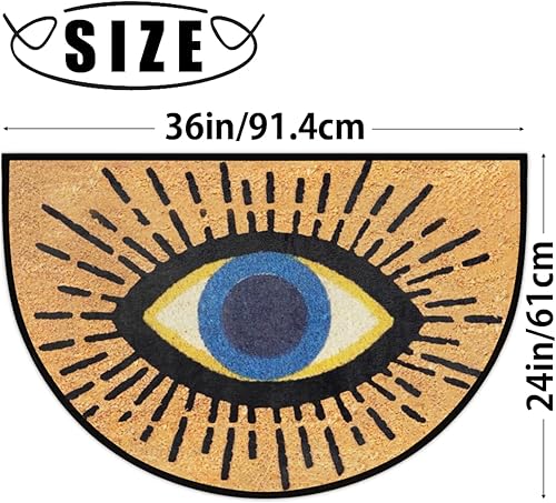 Miniatura 3 de cfpolar Tapete semicircular para el mal de ojo, tapete de baño absorbente, estilo retro, antideslizante, tapete de baño de medio círculo, tapete de