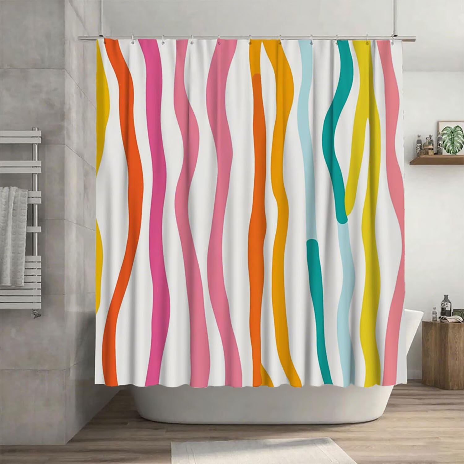 Rideau de douche pour baignoire familiale, ambiance moderne et colorée