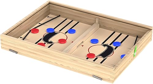 Miniatura 6 de Juego de mesa de madera 5 en 1 con ajedrez, damas, cierra la caja, disco de hockey, para niños, adultos y diversión familiar.