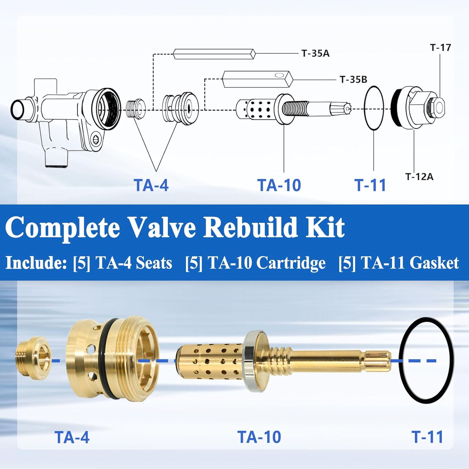 5-Sets TA-10 Flow Control Spindle and TA-4 Hot&Cold Seat with Gaskets, for Temptrol Shower Valves