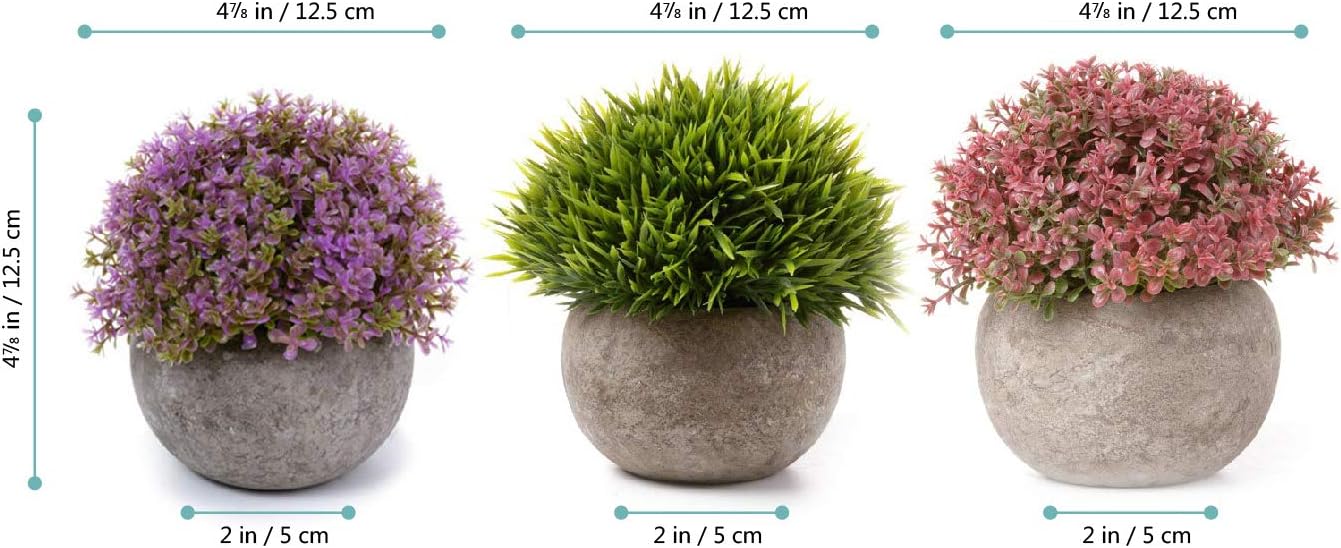 T4U Plastic Artificial Plants Fake Plants with Pots Decorative Colorful Lifelike Flower for Home/Office Decor Pack of 3