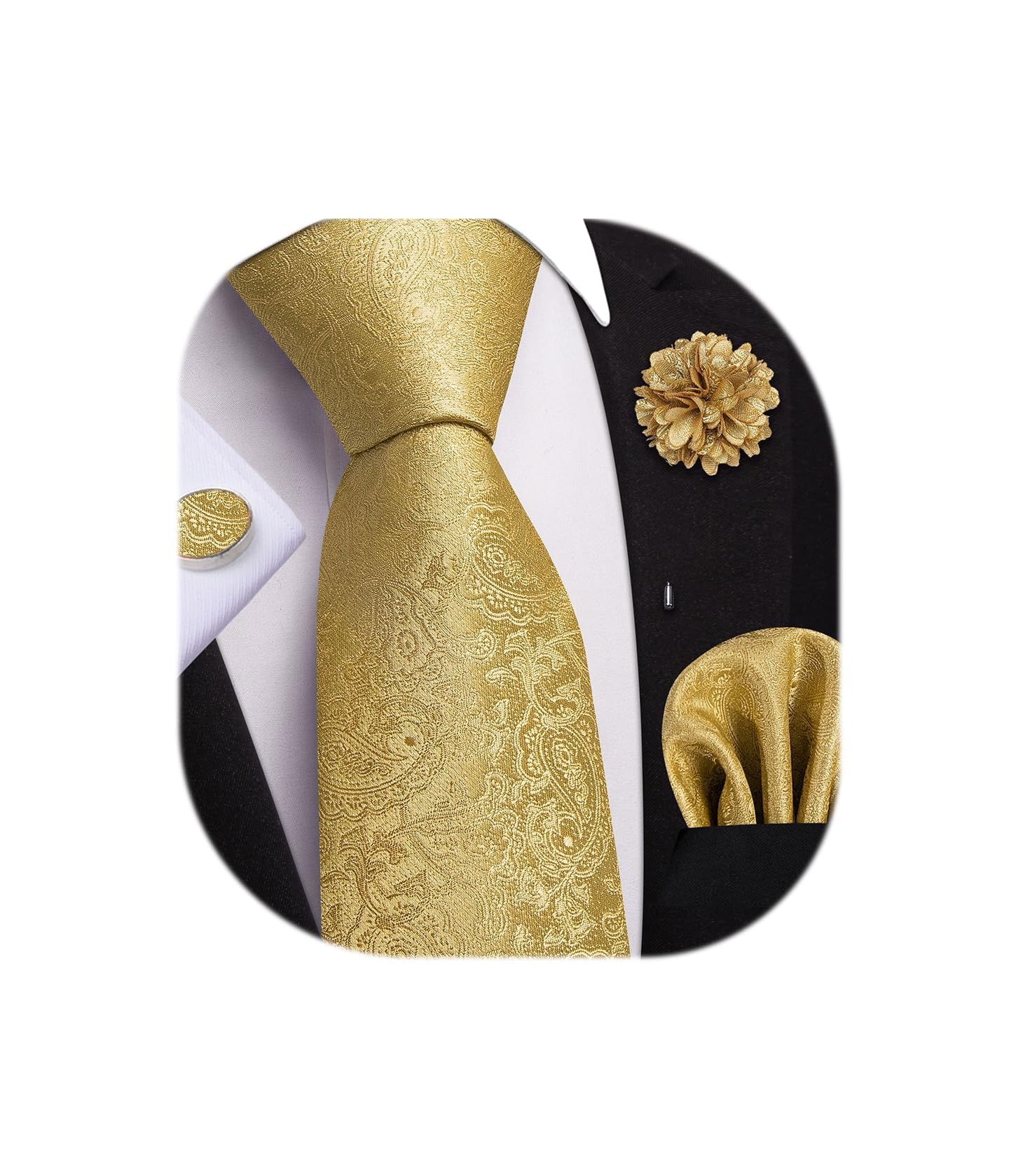 Dubulle 4pcs Lapel Pin and Necktie Hankerchief Cufflinks Set for Men