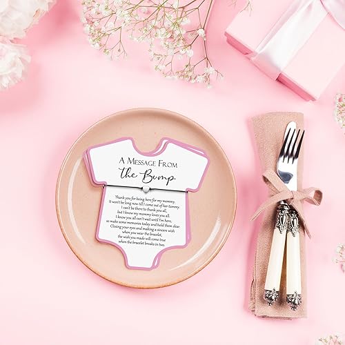 Miniatura 5 de Chuangdi 50 juegos de regalos de baby shower para invitados, lindas pulseras de corazón para tarjetas de deseos para regalos de fiesta de revelación