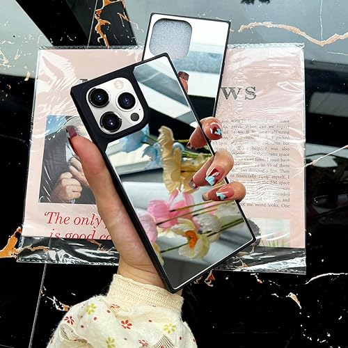 Miniatura 10 de VAOXTY Funda compatible con iPhone 15 Pro con espejo cuadrado, bonita para mujeres y niñas, diseño de espejo de cristal de maquillaje, diseño de