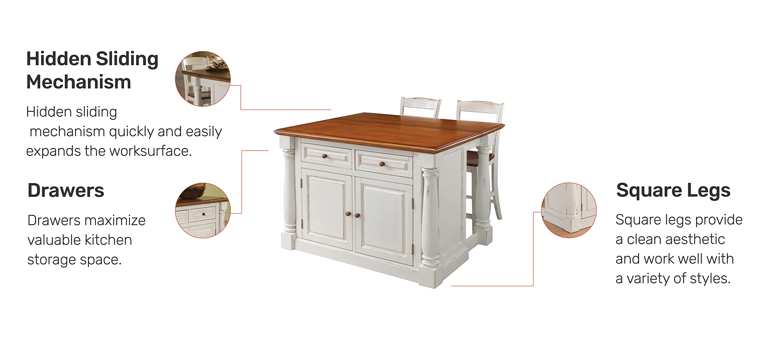 Homestyles Monarch Kitchen Island Set, With 2 Stools, OffWhite Buy Online in OMAN at desertcart