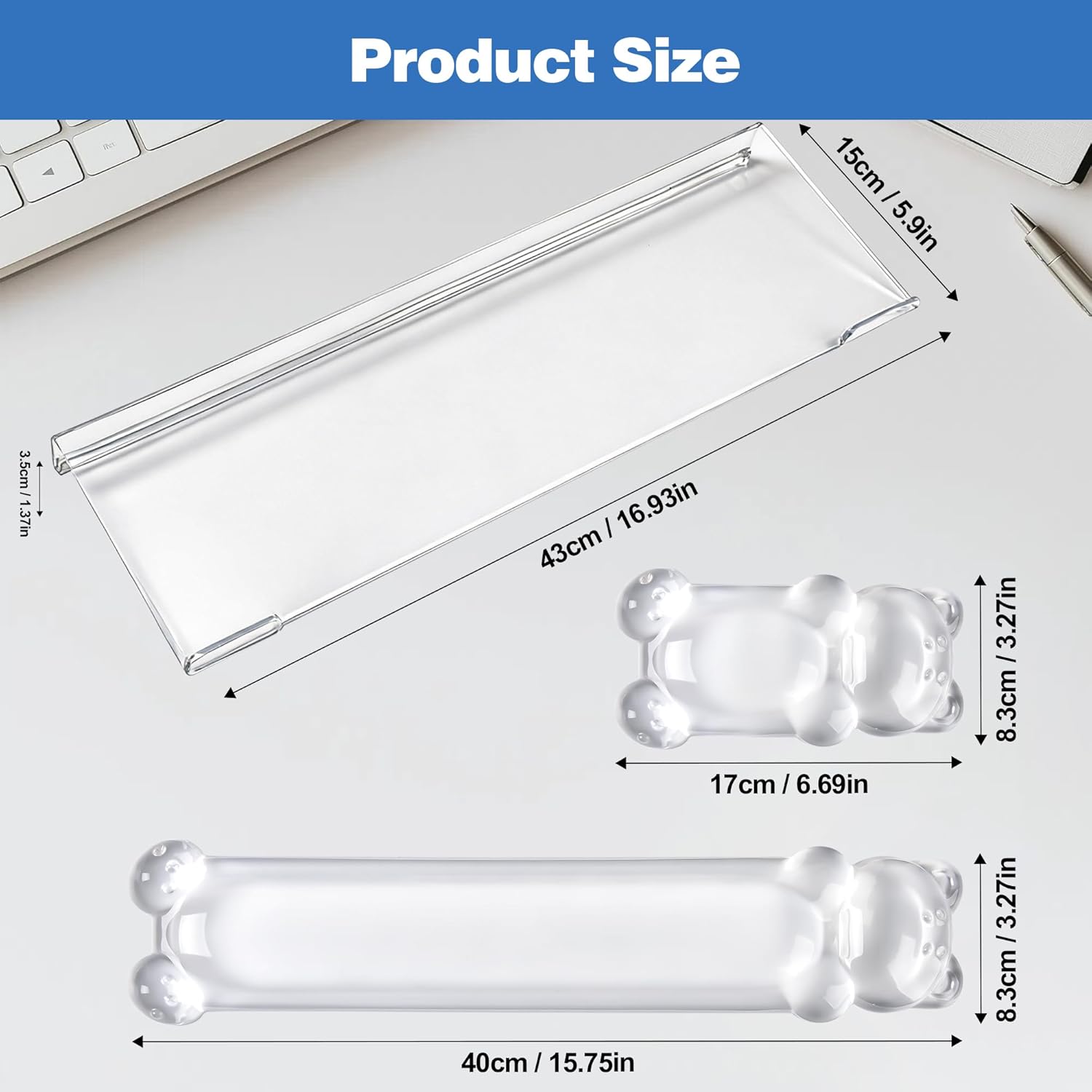 16.9inch Computer Keyboard Stand for Desktop, Gel Keyboard Wrist Rest Set for Ergonomic Typing, Comfort & Support for Office, Work, Gaming (Cute White Bear)