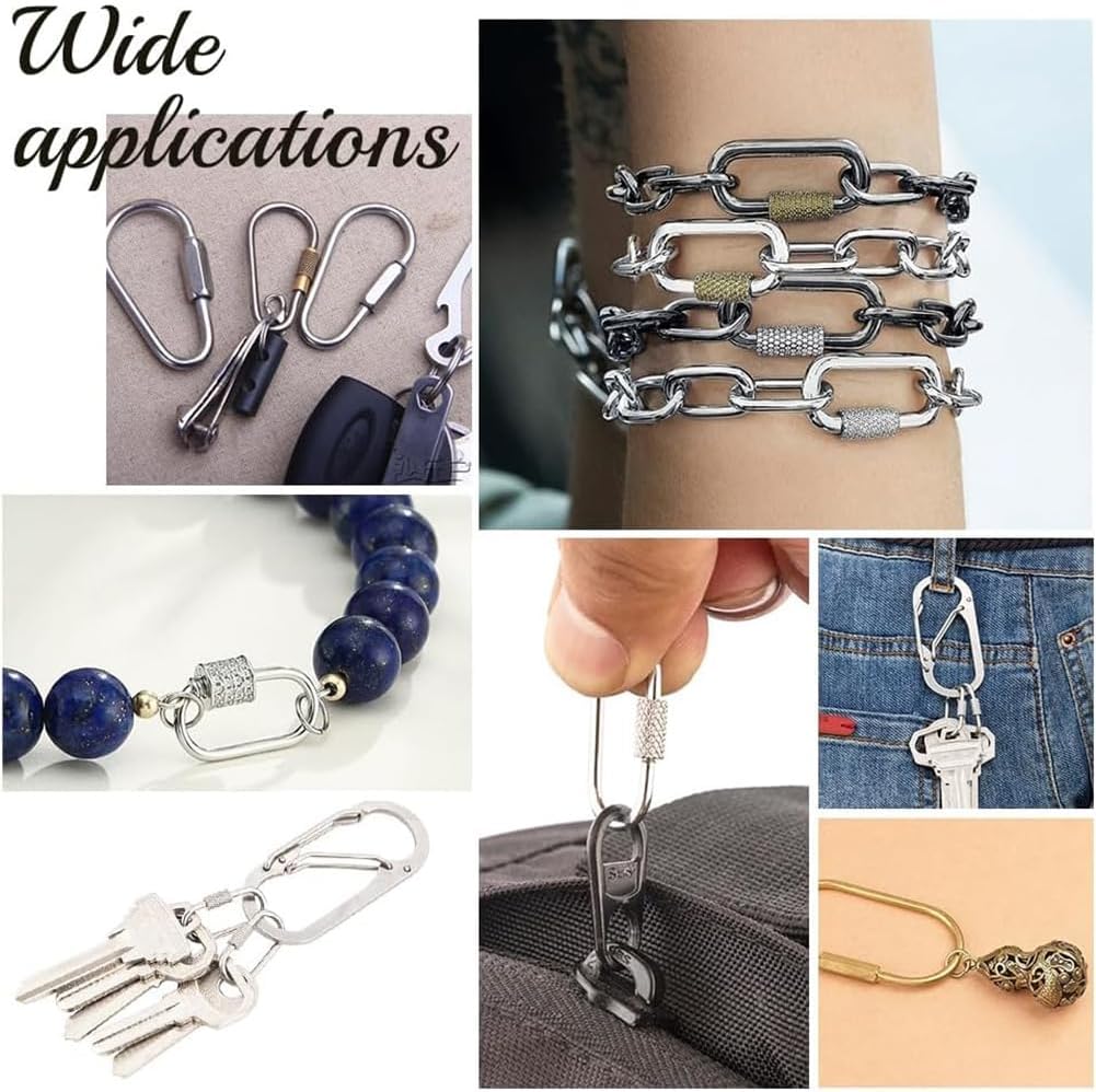 UNICRAFTALE 8Pcs Golden Oval Screw Carabiner Lock Charms 21mm Long Stainless Steel Screw Locking Keychain Carabiner Clasp Metal Keychain Clip Hook Quick Link for Jewelry Making Handbag DIY Accessory - Image 6