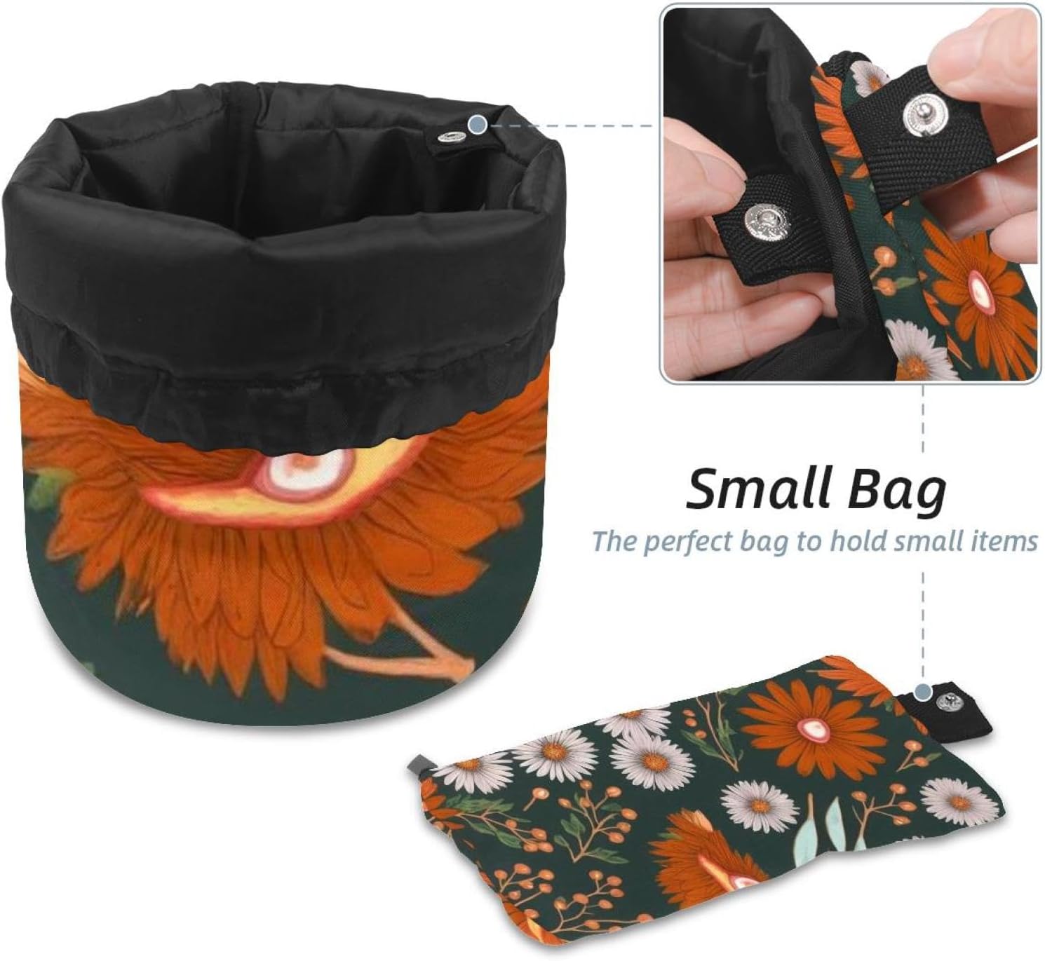 2PCS Colorful Sunflowers-379 Travel Cosmetic Bag Makeup Organizer, Drawstring Bathroom Cases - Cylindrical & Small Toiletry Bag image 4