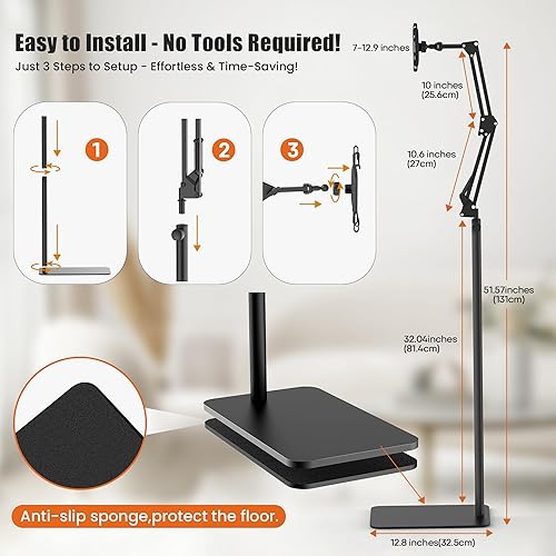 Miniatura 6 de Soporte de suelo para tableta, soporte universal de metal para tableta, soporte ajustable de ángulo de altura de montaje en altura, soporte de piso