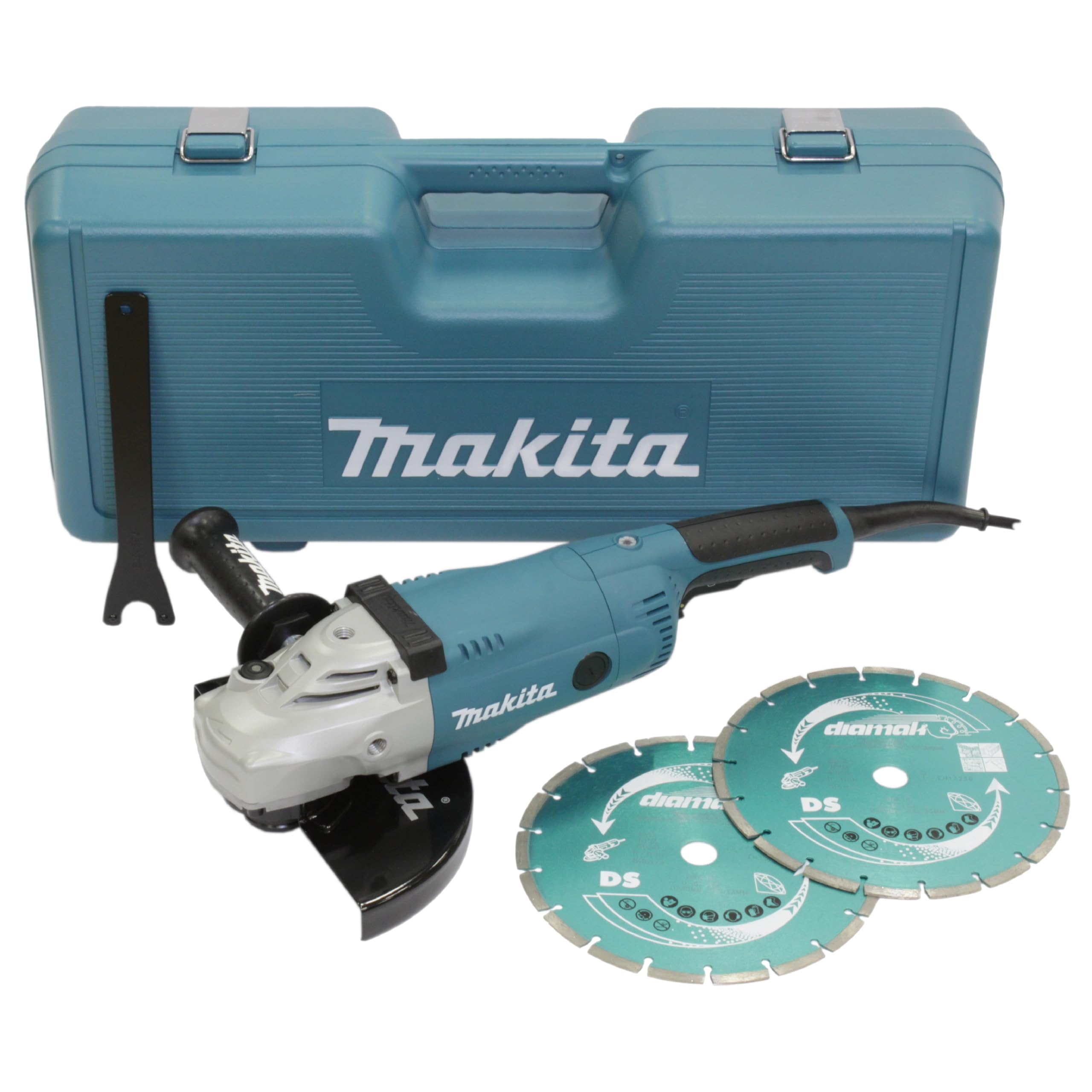 Amoladora angular Makita, (en el caso incluye 2 discos de diamante de 230 mm), GA9020RFK3