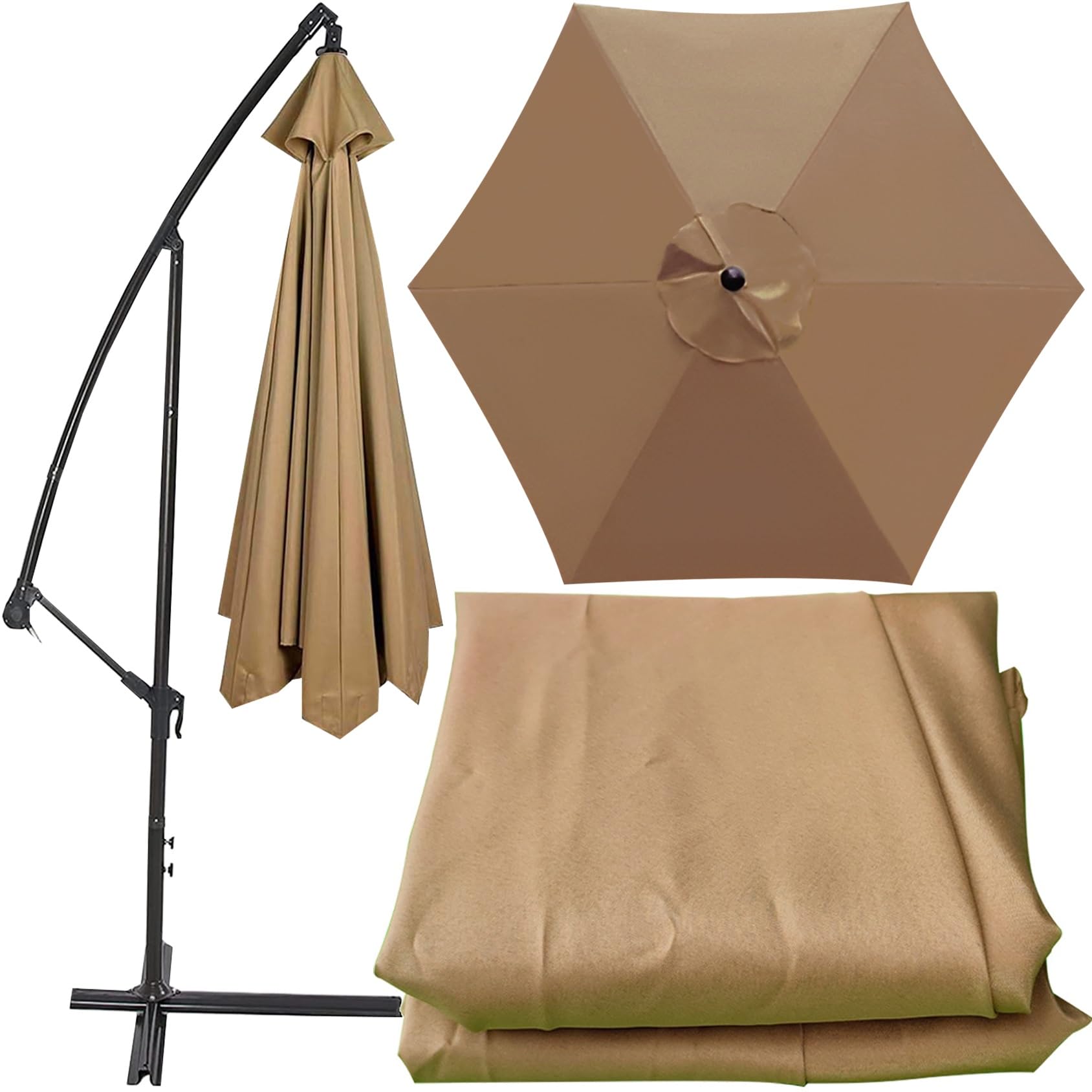 Universal Umbrella Replacement Cloth Parasol Umbrella Replacement Canopy Cover 200cm/270cm/300cm+6 Arms/8 Arms Replacement Parasol Fabric Cover For Garden Umbrella(Color:Khaki,Size:270cm(8.8ft)-6 ribs