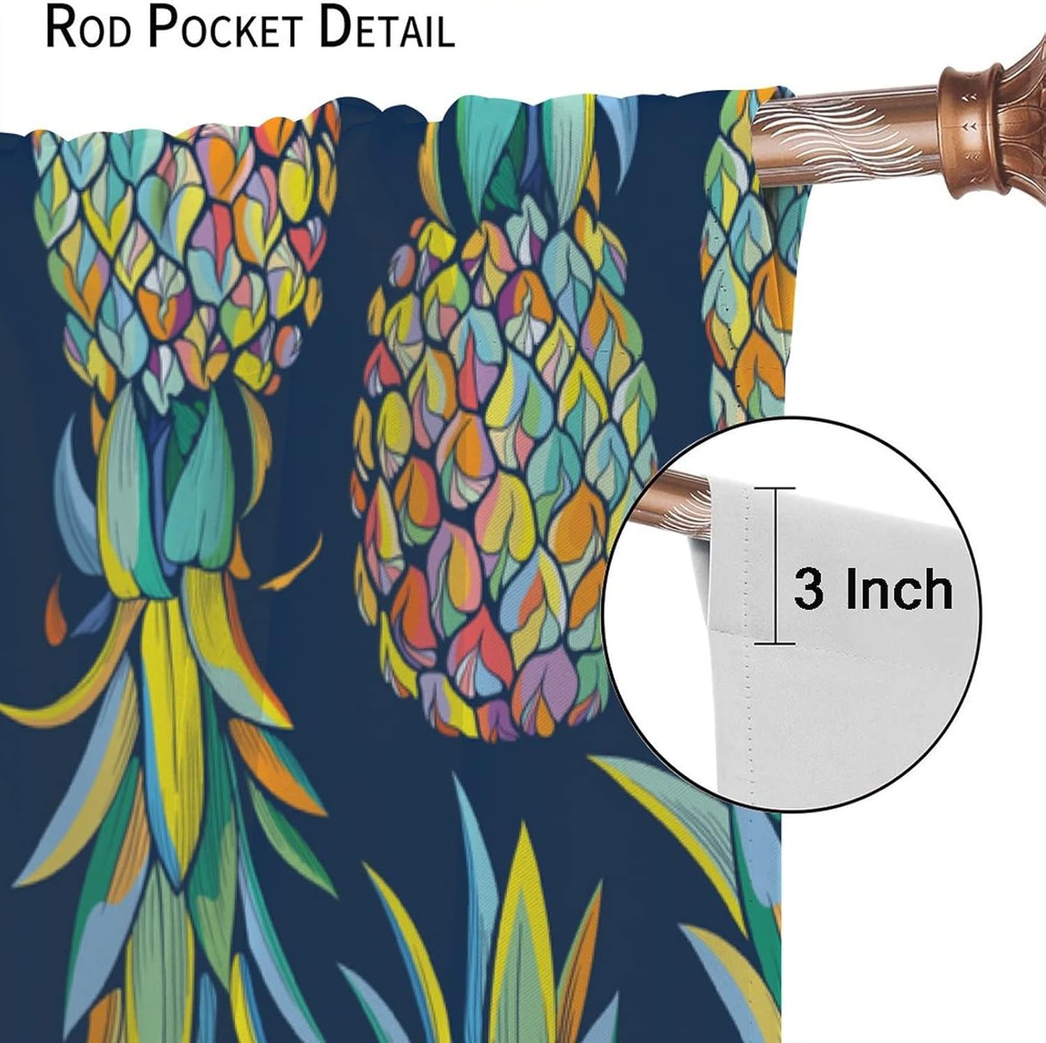 Pineapple Fruit Tropical Summer Decorative Curtains, Rod Pocket Design Children Boys Girls Bedroom Living Room Decorative Curtains, 2 Panel Set, 42x63 Inches