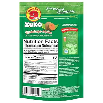 Zuko Cantaloupe Instant Powder Drink | Family Pack | No Sugar Needed | Vitamin C | 14.1 Ounce (Pack of 6)