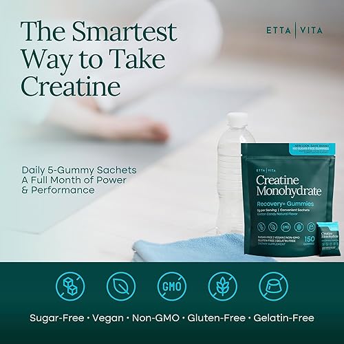Miniatura 9 de Gomitas de monohidrato de creatina sin azúcar (0.18 onzas por paquete) - Potentes gomitas de creatina para hombres y mujeres, suplemento para apoyo