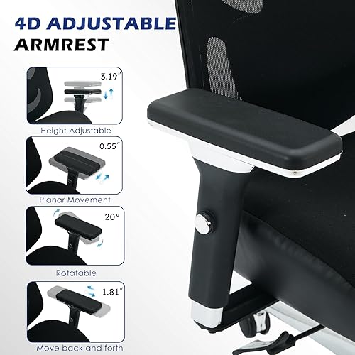 Miniatura 7 de BOSMILLER Silla de oficina grande y alta de 700 libras con cojín de asiento ancho y grueso para sentarse todo el día, silla de escritorio ergonómica