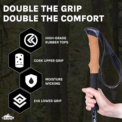 Miniatura 3 de Cascade Mountain Tech Bastones de trekking - Bastones de fibra de carbono para caminar o senderismo con cerraduras ajustables rápidas