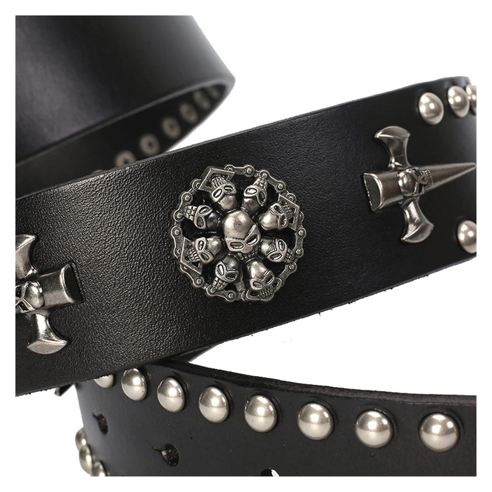 Cinture da Uomo, personalità Nuova Cinghia Punk, Cintura in Pelle Strato for Uomo e Donne, Cintura Hip Hop a Fibbia Liscia (Color : Nero, Size : 120)