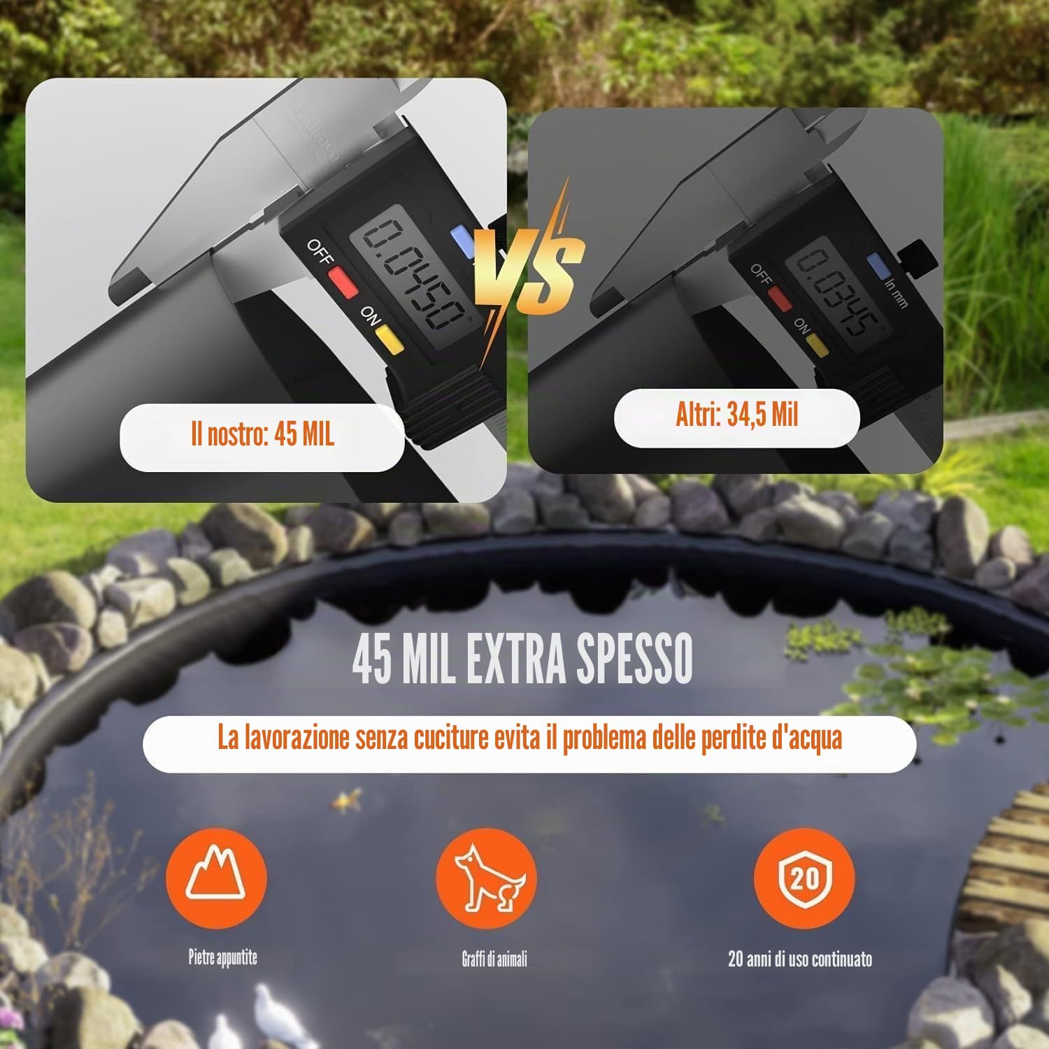 Telo per laghetto EPDM 45 Mil 10x15 ft – Flessibile, Resistente ai Raggi UV, Sicuro per Pesci, Facile da Tagliare – Perfetto per laghetti Koi, cascate, fontane, Giardini Acquatici – qualità:
