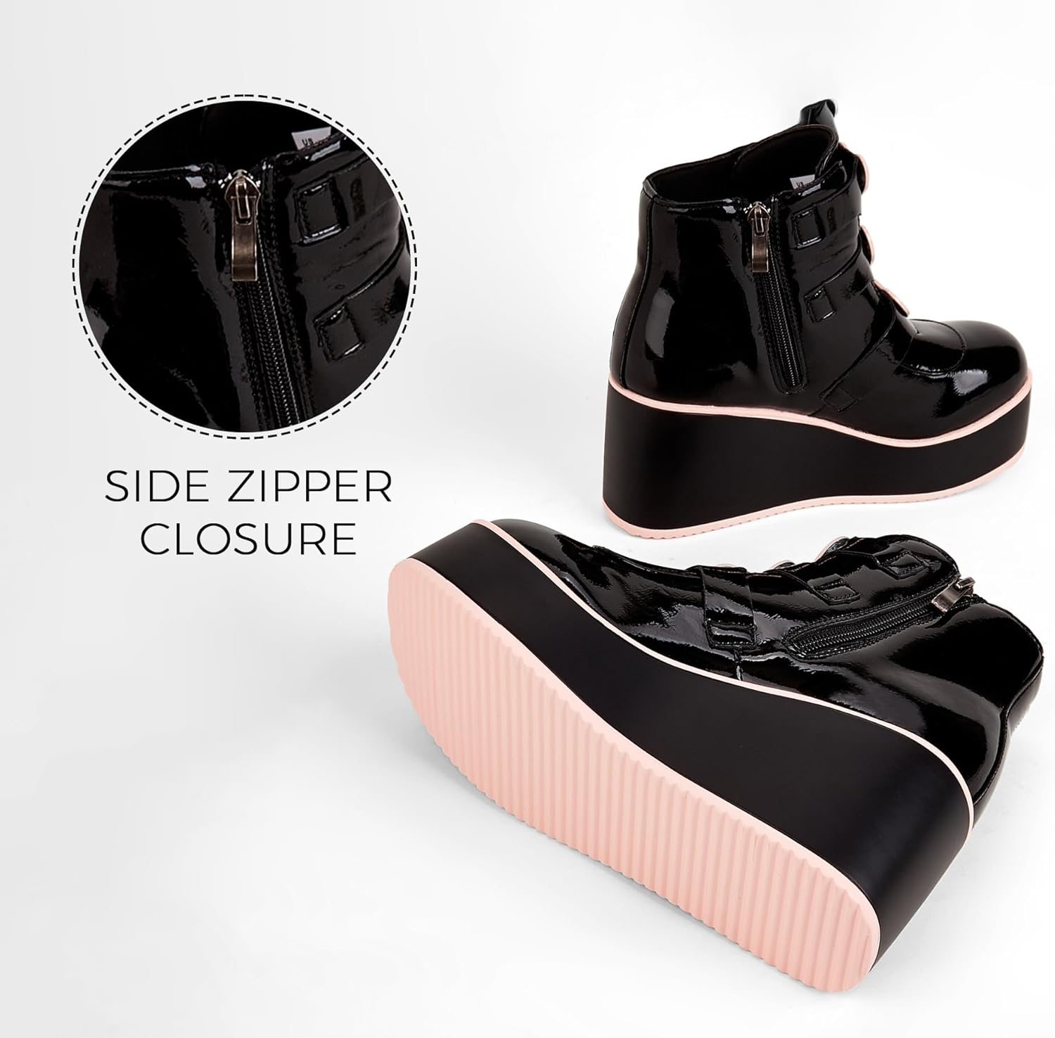 LUCKY STEP Women Platform Chunky Ankle Boots - Round Toe Zipper Wedges High Heels Rave Buckle Thick Sole Goth Booties - Image 9