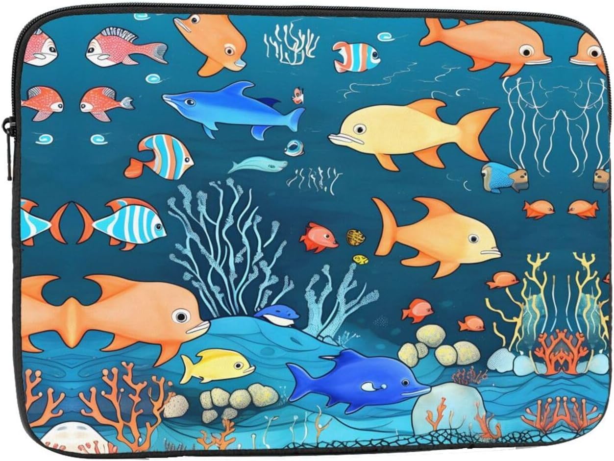 Blue Underwater World of Fish Printed 13 inch Laptop Case, Business/Office Commuter Laptop Case