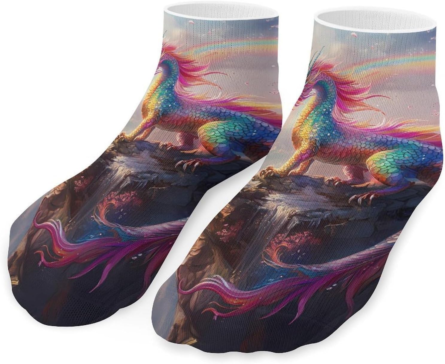 Colorful Dragons Mens Socks No Show Low Cut Ankle Sock for Sports