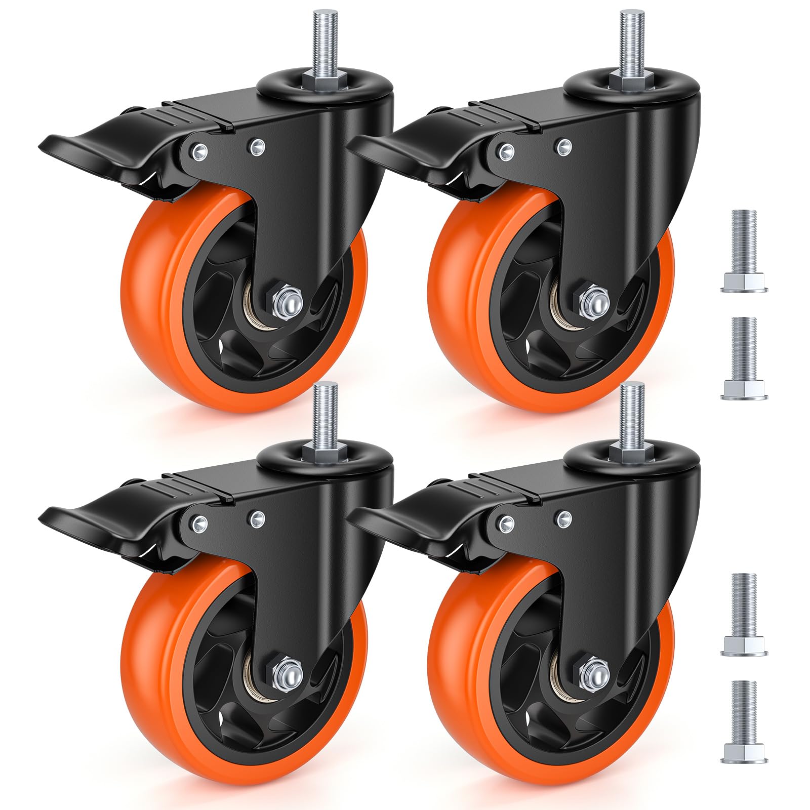 100mm Heavy Duty Castors Set of 4 with Brakes, Brake 450KG Total Load Capacity