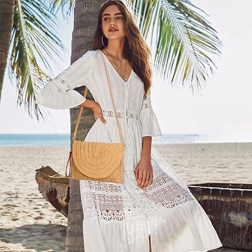 Miniatura 8 de Bolso de mano de paja para mujer, tejido de ratán, bolso tipo sobre cruzado, cartera, bolsos de hombro para el verano