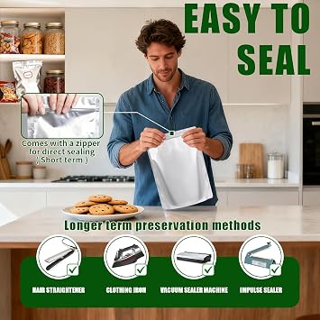 1 Gallon Mylar Bags with Oxygen Absorbers, 30 Pcs, Food Storage Kit