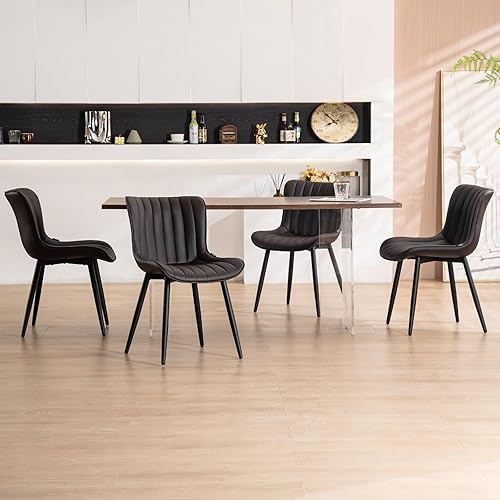 Miniatura 6 de YOUNUOKE Juego de 2 sillas de comedor tapizadas modernas de mediados de siglo, cómodas sillas de piel sintética sin brazos con patas de metal para