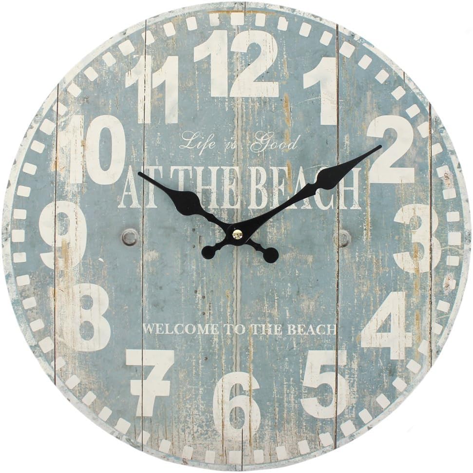 Something Different Wholesale Blue Beach Clock (6/12), Wood, Multicolour, 34x34x0.4 cm