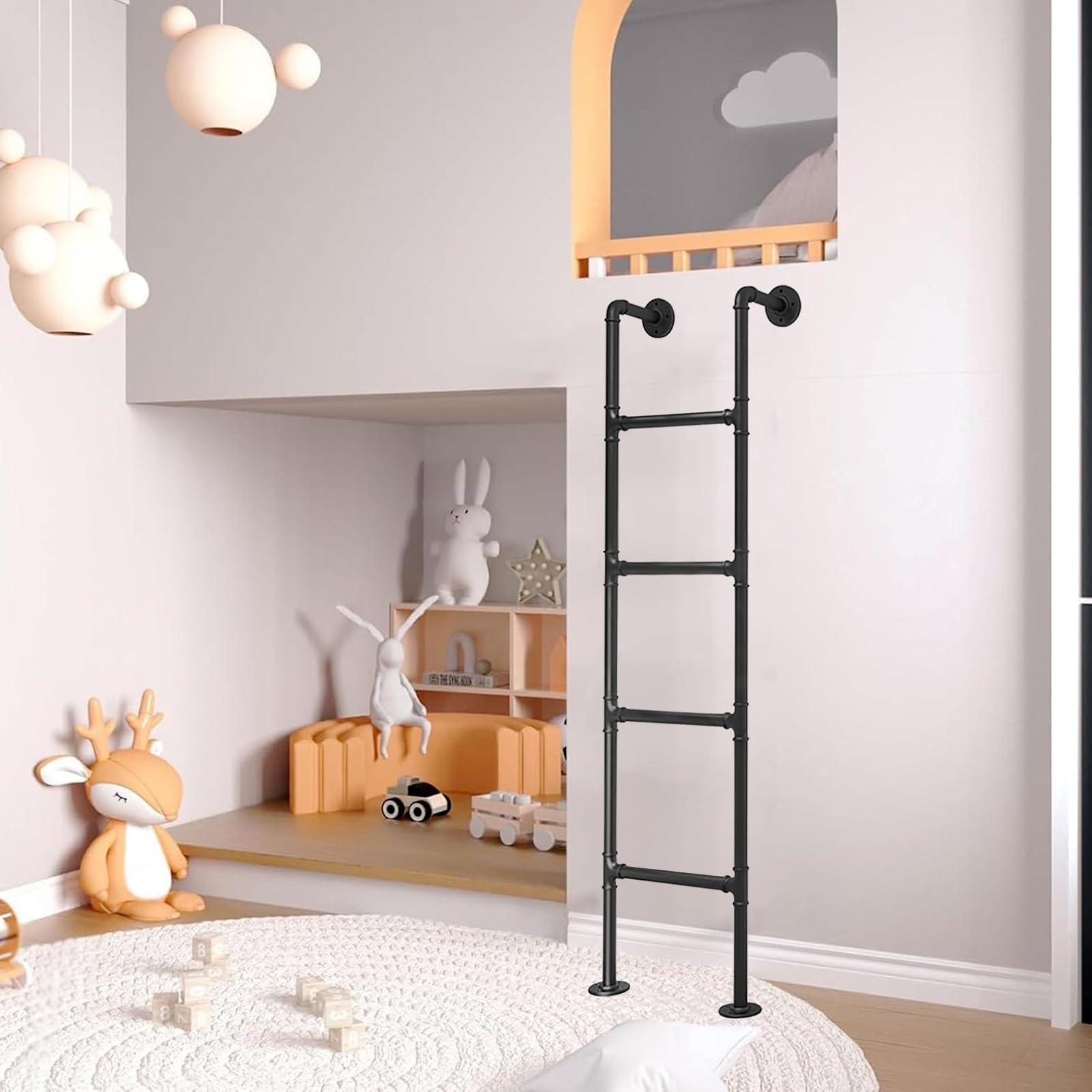 Escalera de metal para loft que ahorra espacio en pasillos estrechos