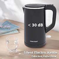 COOKTRON Rozsdamentes Acél Vízforraló 1,7L - Ultracsendes 30dB, Dupla Falú, Gyors Melegítés, BPA-mentes, Hideg Tapintású, Fekete 2
