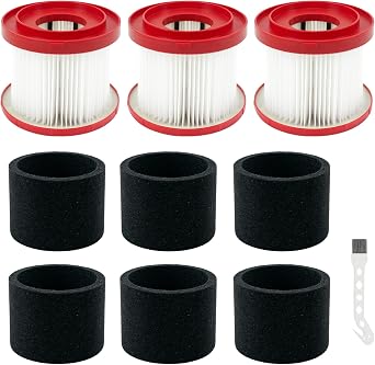 3 Pack 49-90-1900 Wet Dry Vacuum Filter Replacement Compatible with Milwaukee Shop Vac Filter, M18 Vacuum Filter, 0780-20 0880-20, with 6 Foam Sleeve Filters and 1 Cleaning Brush
